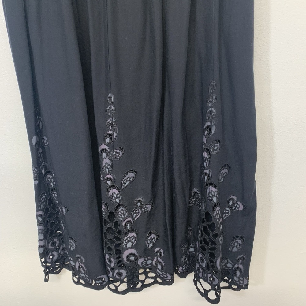 Black Embroidery Long Full Skirt Medium Elastic Waist  Pockets Boho WhimsyGoth - Picture 2 of 10